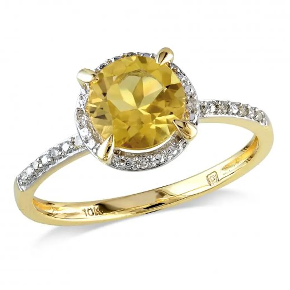 Julianna B 10K Yellow Gold Halo Diamond and Citrine Engagement Ring