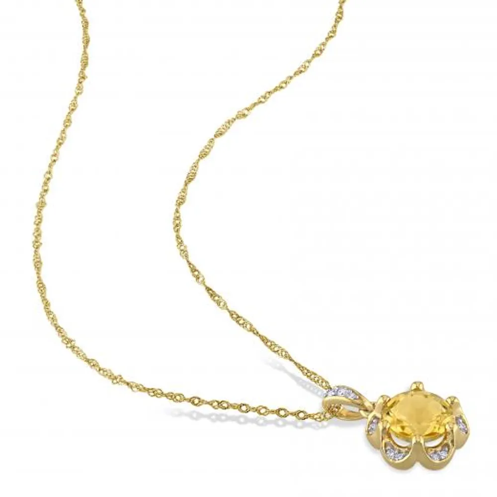 Julianna B 14K Yellow Gold Citrine and Diamond Accent Flower Necklace