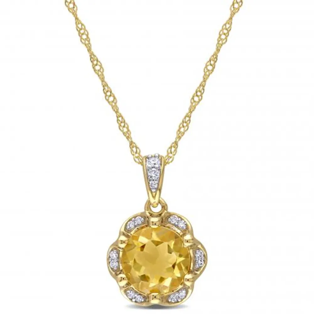 Julianna B 14K Yellow Gold Citrine and Diamond Accent Flower Necklace