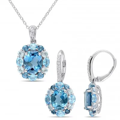 Julianna B Sterling Silver London Swiss Sky Blue & White Topaz Two Piece Set