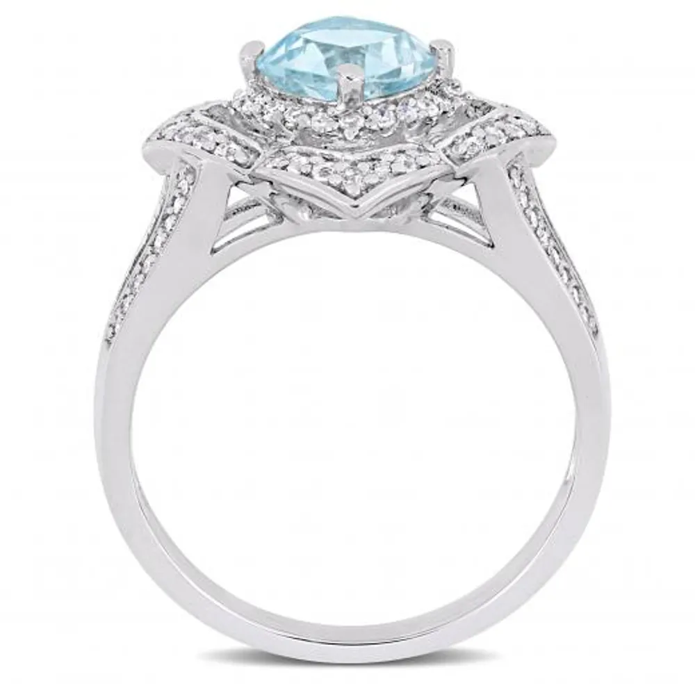 Julianna B Sterling Silver Sky Blue Topaz White Topaz & 0.20CTW Diamond Ring