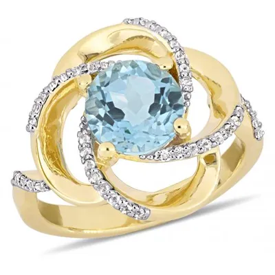 Julianna B Sterling Silver Sky Blue & White Topaz Floral Swirl Ring