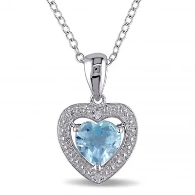 Julianna B Sterling Silver Blue Topaz & Diamond Double Heart Pendant