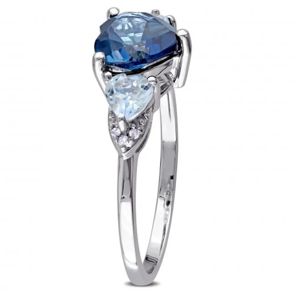 Julianna B Sterling Silver Blue Topaz and Diamond Accent Triple Heart Ring