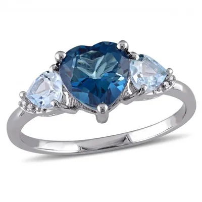 Julianna B Sterling Silver Blue Topaz and Diamond Accent Triple Heart Ring