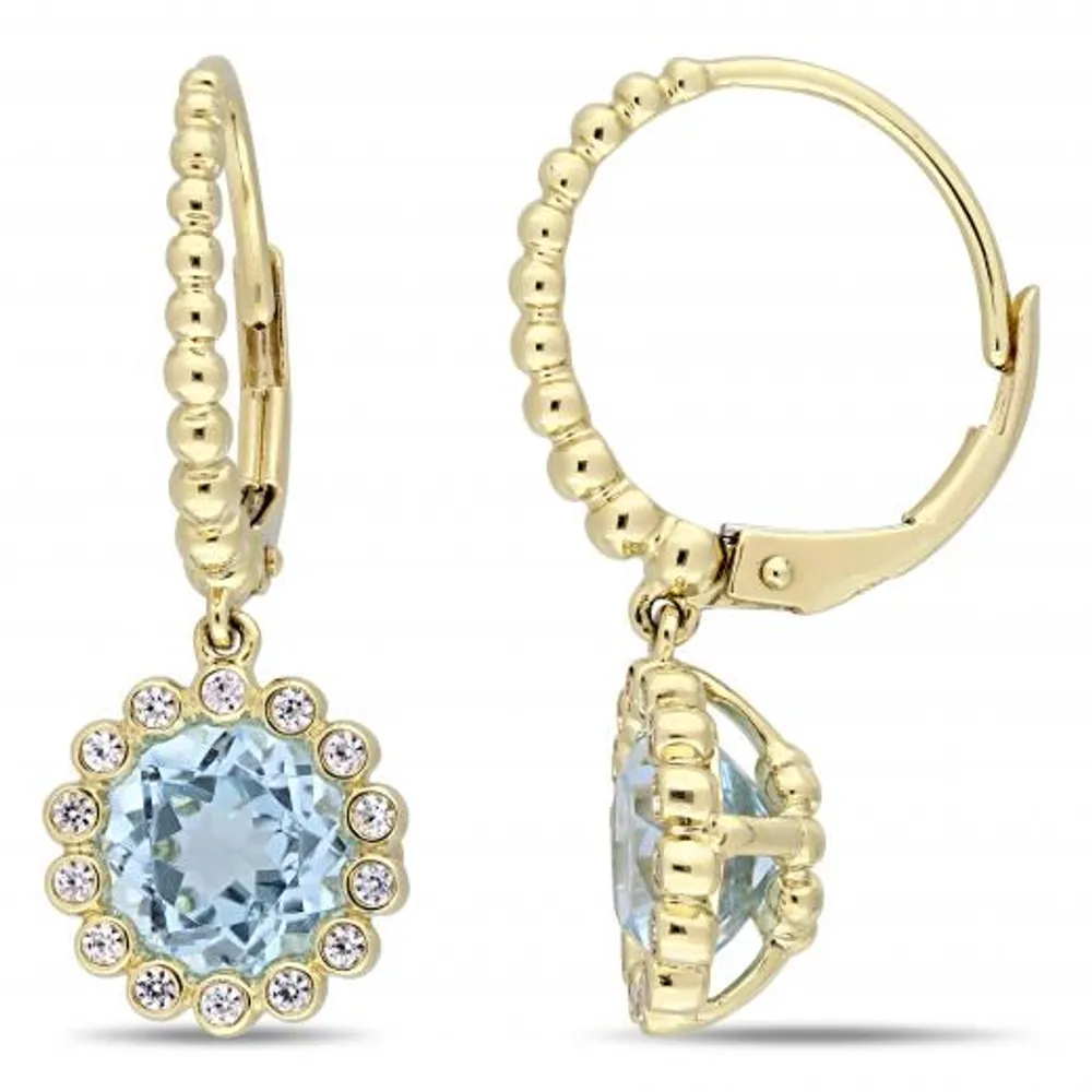 Julianna B 10K Yellow Gold Sky-Blue Topaz and White Sapphire Leverback Earrings