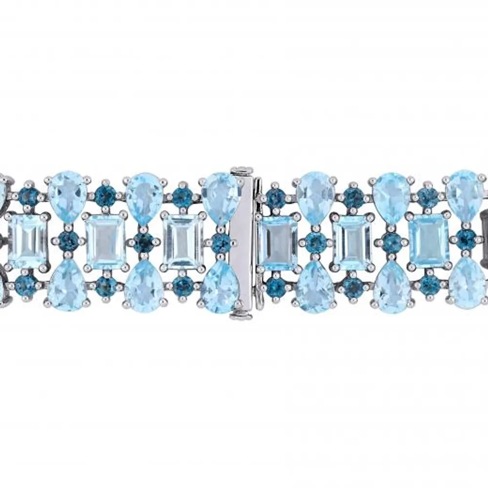 Julianna B Sterling Silver London & Sky Blue Topaz Cuff Bracelet