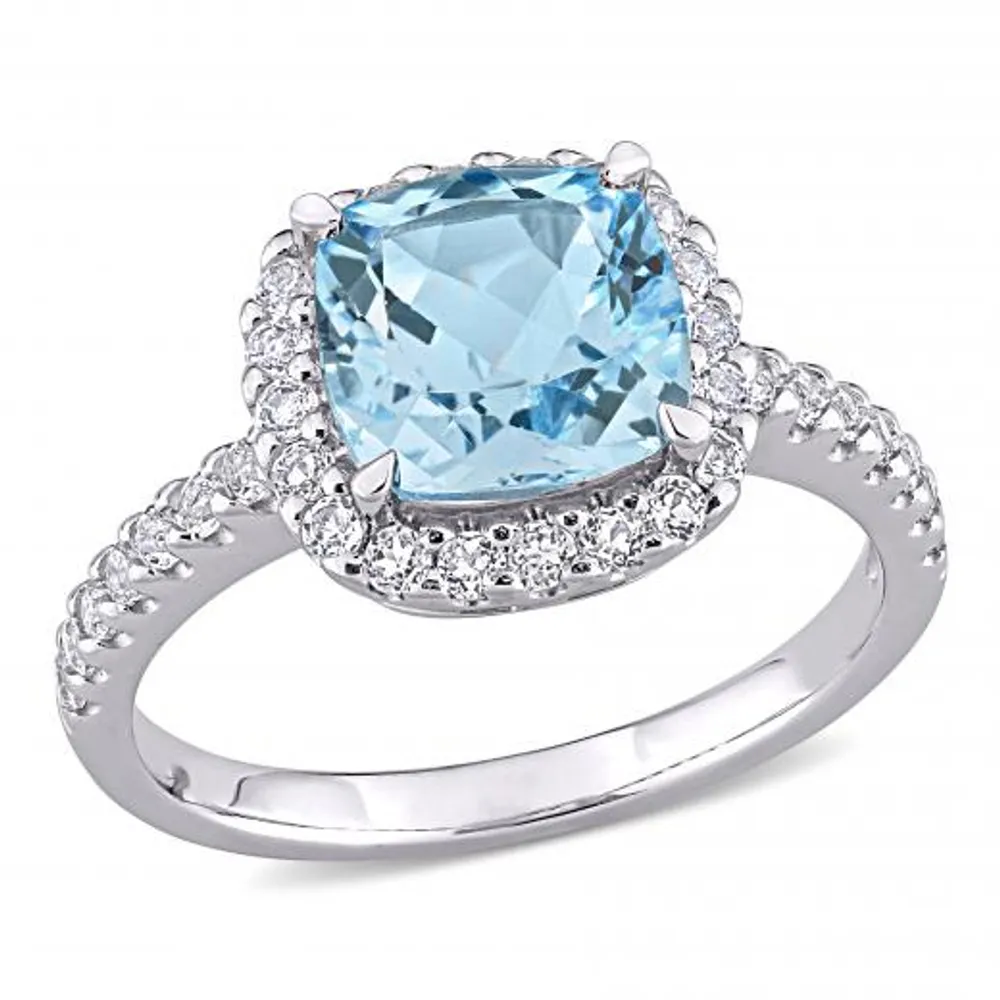 Julianna B 10K White Gold Sky-Blue Topaz and White Topaz Halo Ring