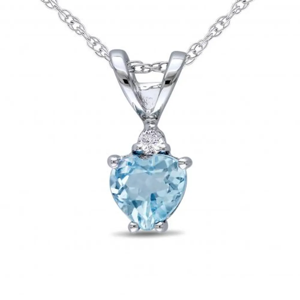 Julianna B 10K White Gold Heart Shaped Sky-Blue Topaz and Diamond Pendant