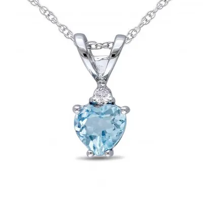 Julianna B 10K White Gold Heart Shaped Sky-Blue Topaz and Diamond Pendant