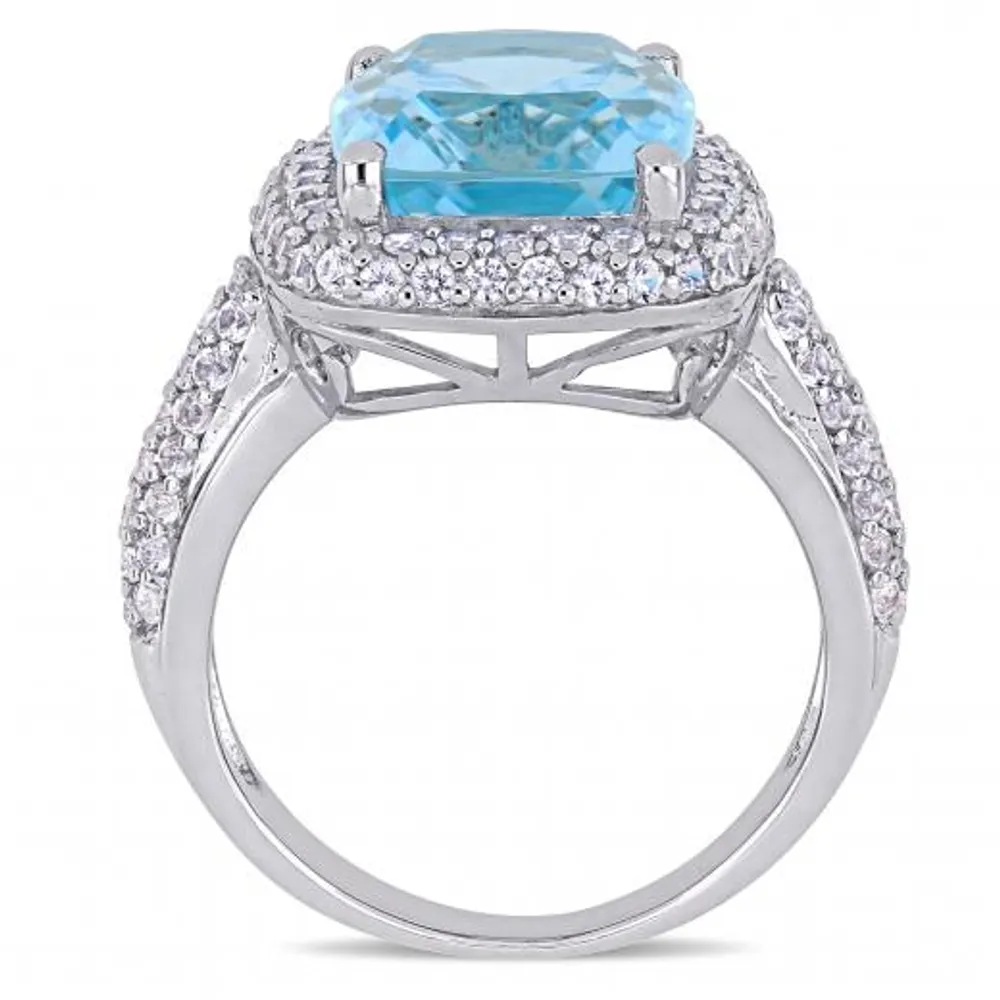 Julianna B Sterling Silver Cushion Cut Blue Topaz & Created White Sapphire Ring