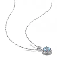 Julianna B Sterling Silver Blue Topaz Halo Pendant