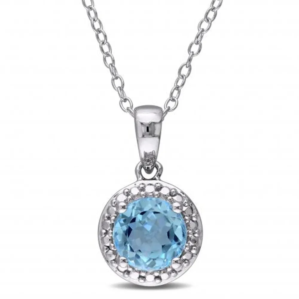 Julianna B Sterling Silver Blue Topaz Halo Pendant