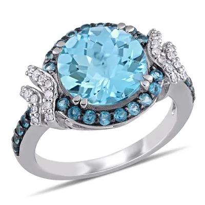 Julianna B Sterling Silver London & Sky Blue Topaz & 0.12CTW Diamond Ring