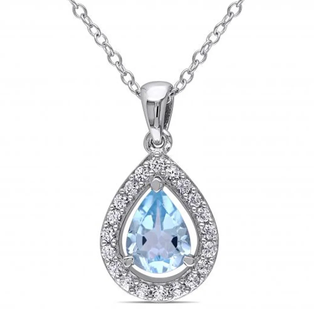 Julianna B Sterling Silver Blue Topaz & Created White Sapphire Pendant