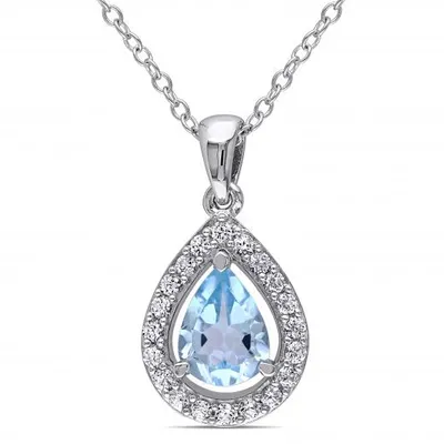 Julianna B Sterling Silver Blue Topaz & Created White Sapphire Pendant