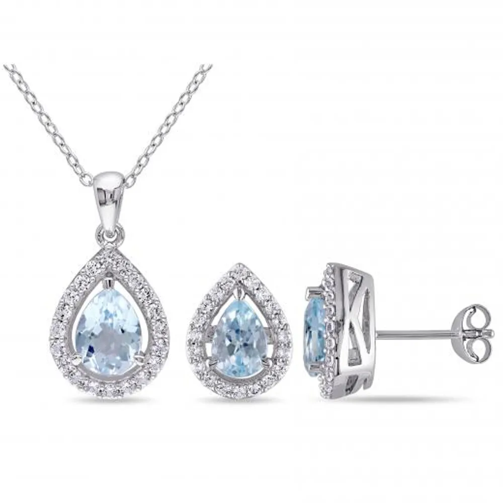 Julianna B Sterling Silver Blue Topaz & Created White Sapphire Two Piece Set