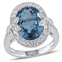 Julianna B Sterling Silver Blue & White Topaz & Diamond Ring