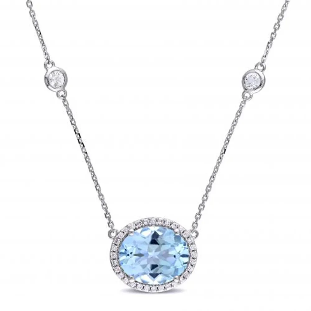 Julianna B 14K White Gold Blue Topaz 0.16CTW Diamond & White Sapphire Necklace