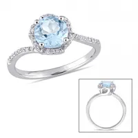 Julianna B 14K White Gold Blue Topaz and 0.10CTW Diamond Floral Halo Ring