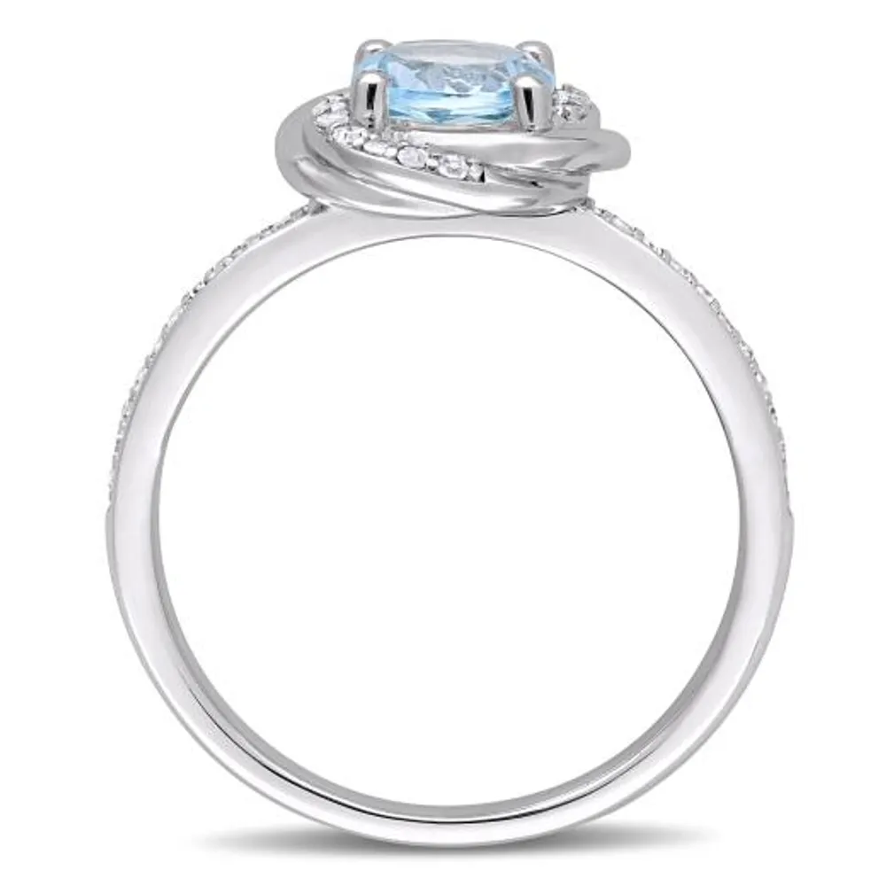 Julianna B 10K White Gold Sky-Blue Topaz and 0.16CTW Diamond Spiral Ring