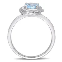 Julianna B 10K White Gold Sky-Blue Topaz and 0.16CTW Diamond Spiral Ring