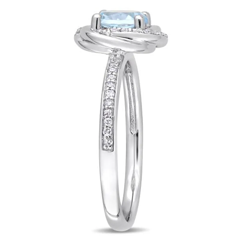 Julianna B 10K White Gold Sky-Blue Topaz and 0.16CTW Diamond Spiral Ring