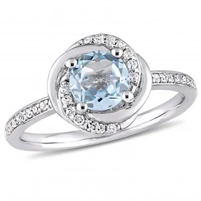 Julianna B 10K White Gold Sky-Blue Topaz and 0.15CTW Diamond Spiral Ring