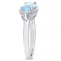 Julianna B Sterling Silver Marquise Shape Blue Topaz and White Topaz Halo Ring