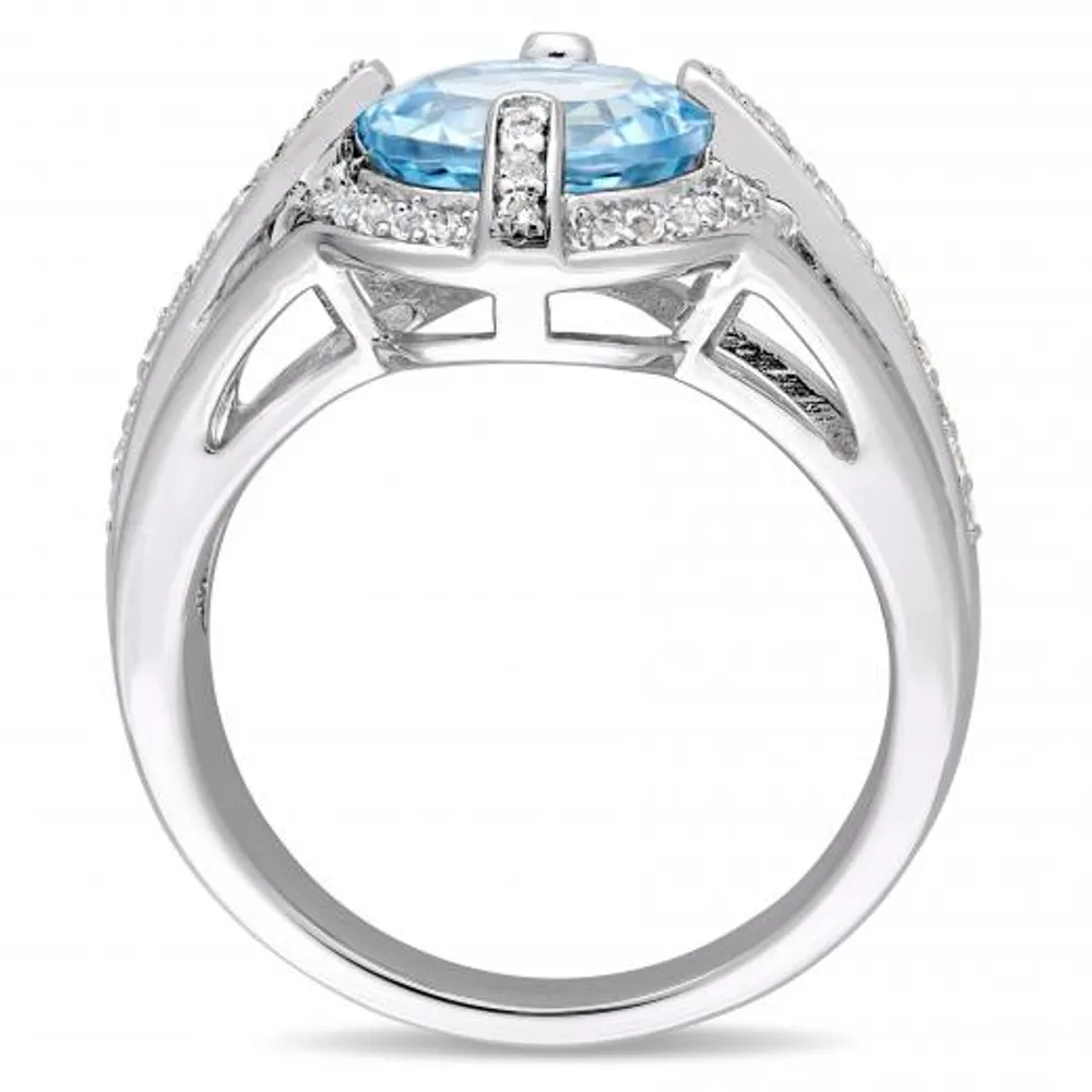 Julianna B Sterling Silver Blue and White Topaz Halo Split Shank Ring