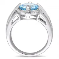 Julianna B Sterling Silver Blue and White Topaz Halo Split Shank Ring