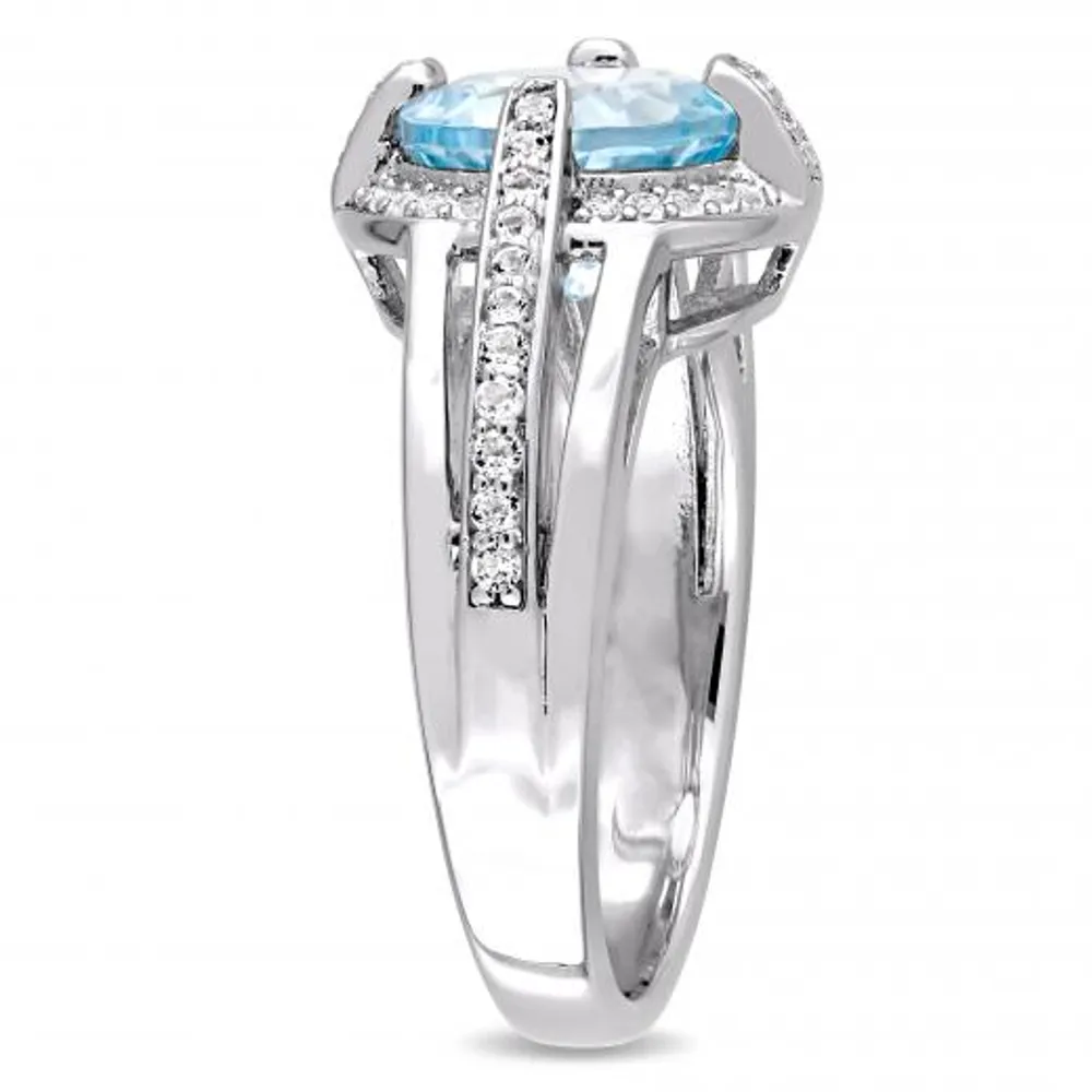 Julianna B Sterling Silver Blue and White Topaz Halo Split Shank Ring