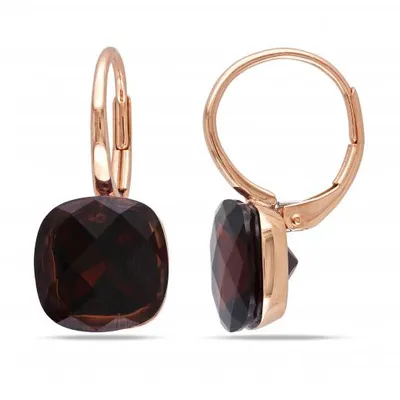 Julianna B 14K Rose Gold Cushion Cut Checkerboard Garnet Leverback Earrings