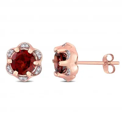 Julianna B 14K Rose Gold Garnet and Diamond Accent Flower Stud Earrings