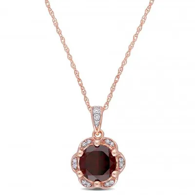 Julianna B 14K Rose Gold Garnet and Diamond Accent Flower Necklace