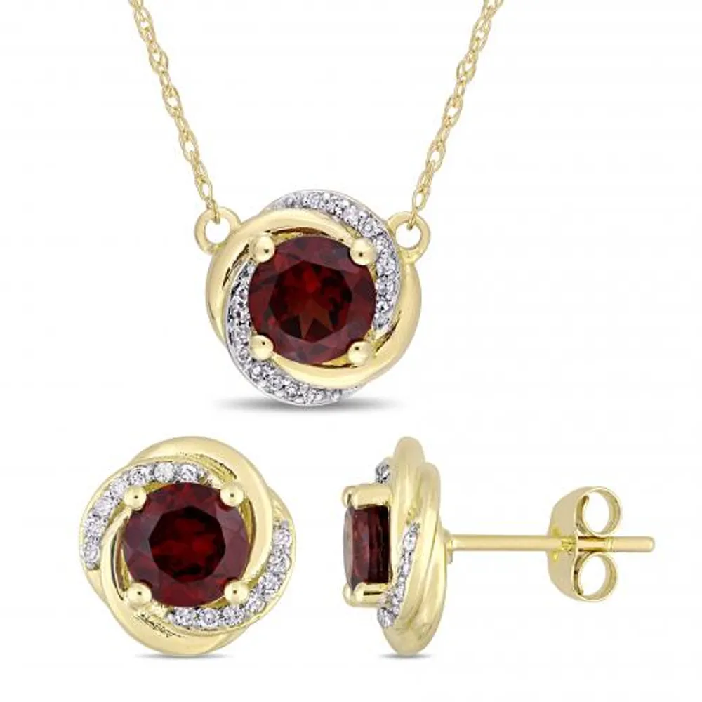 Julianna B 10K Yellow Gold Garnet & 0.20CTW Diamond Earrings and Necklace