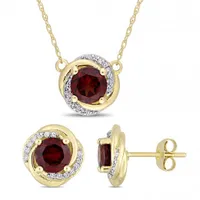 Julianna B 10K Yellow Gold Garnet & 0.20CTW Diamond Earrings and Necklace