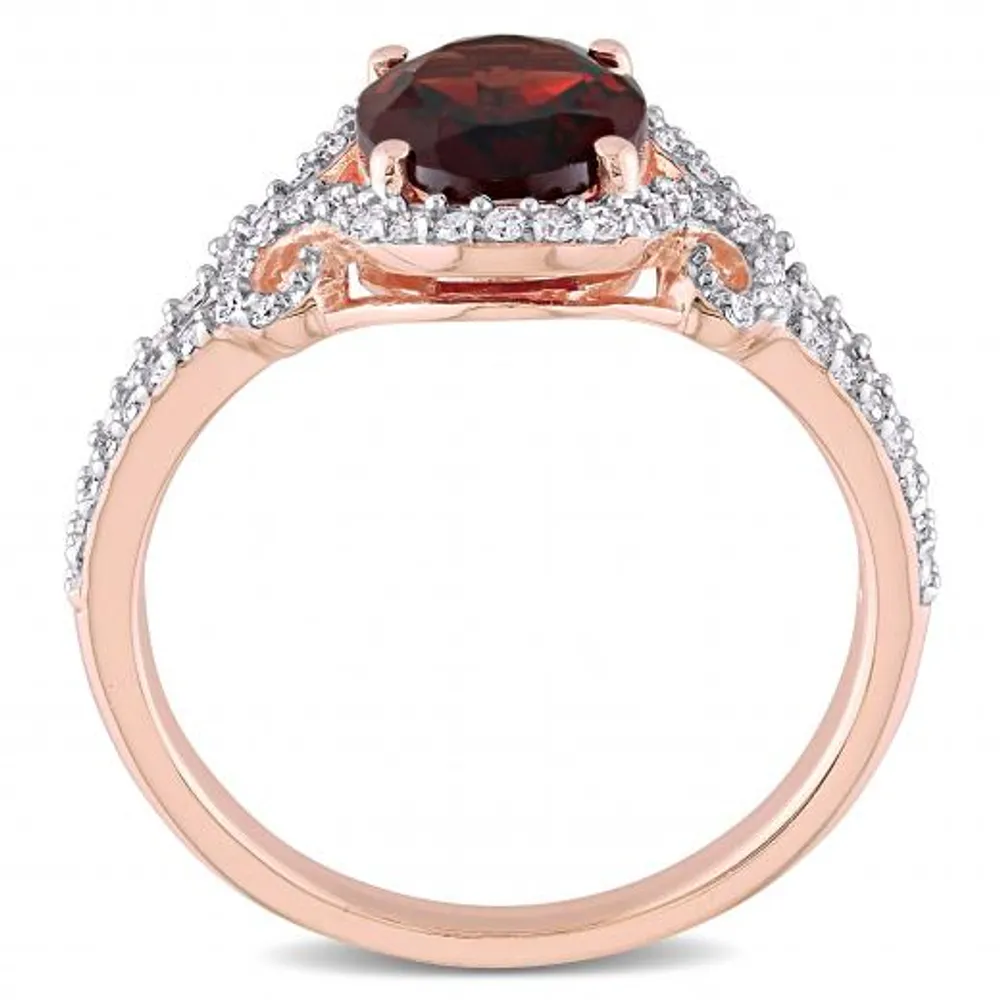 Julianna B 10K Rose Gold Garnet and 0.33CTW Diamond Oval Halo Ring