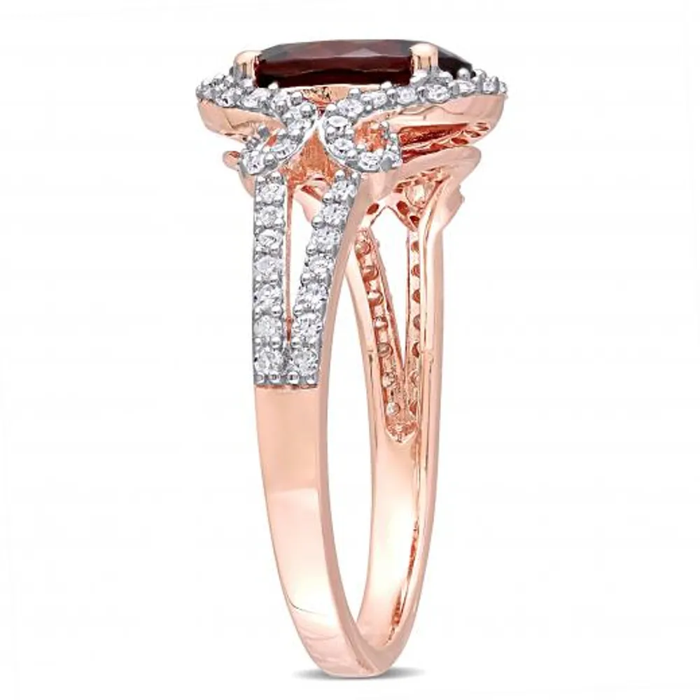 Julianna B 10K Rose Gold Garnet and 0.33CTW Diamond Oval Halo Ring