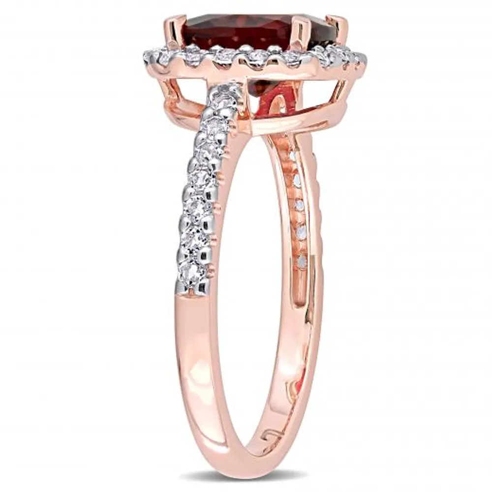 Julianna B 10K Rose Gold Garnet and White Topaz Halo Ring