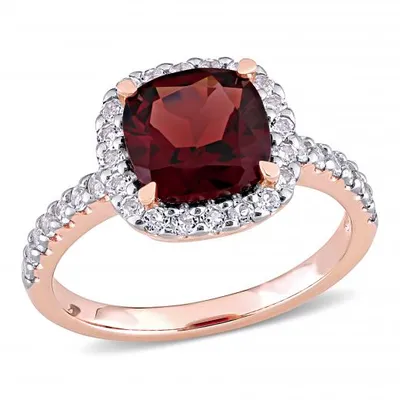 Julianna B 10K Rose Gold Garnet and White Topaz Halo Ring