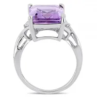 Julianna B Sterling Silver Emerald Cut Amethyst White Topaz Ring