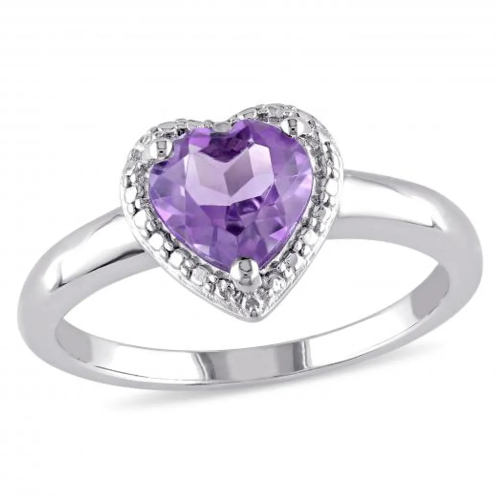 Julianna B Sterling Silver Amethyst Heart Halo Ring