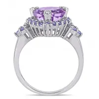 Julianna B 10K White Gold Diamond and Heart Shaped Amethyst and Tanzanite Ring