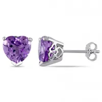 Julianna B Sterling Silver Heart Shaped Amethyst Stud Earrings