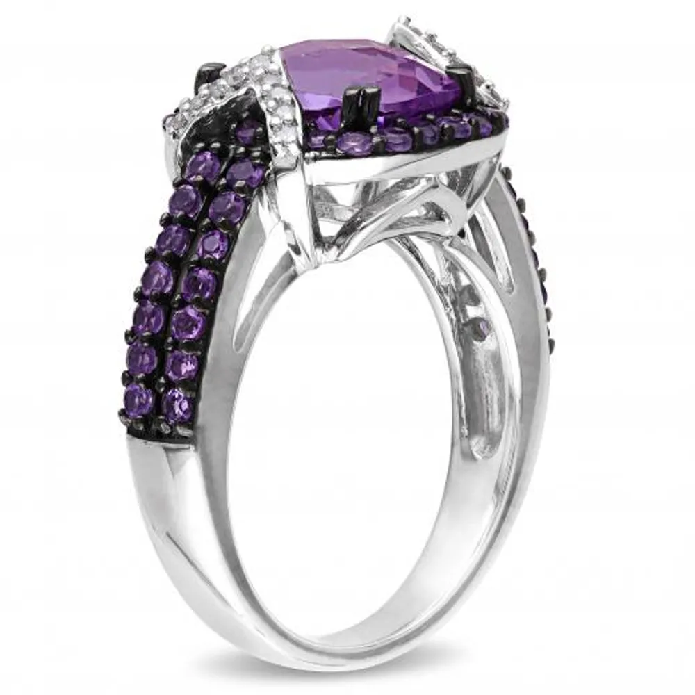 Julianna B Sterling Silver with Black Rhodium 0.10CTW Diamond & Amethyst Ring