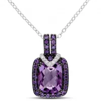 Julianna B Sterling Silver Emerald Cut Amethyst and Diamond Accent Pendant