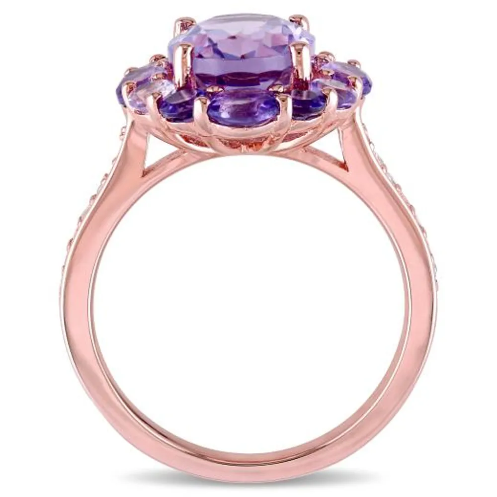 Julianna B Rose Plated Sterling Silver Amethyst Topaz & Rose De France Ring