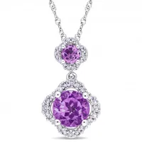 Julianna B 14K White Gold Amethyst and 0.20CTW Diamond Quatrefoil Tiered Pendant