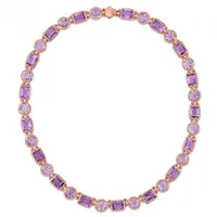 Julianna B Rose Plated Sterling Silver Rose De France and Amethyst Link Necklace